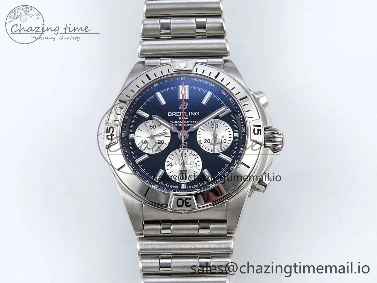 Chronomat B01 42mm SS TF 1:1 Best Edition Black Silver Dial on SS Bracelet A7750 V2