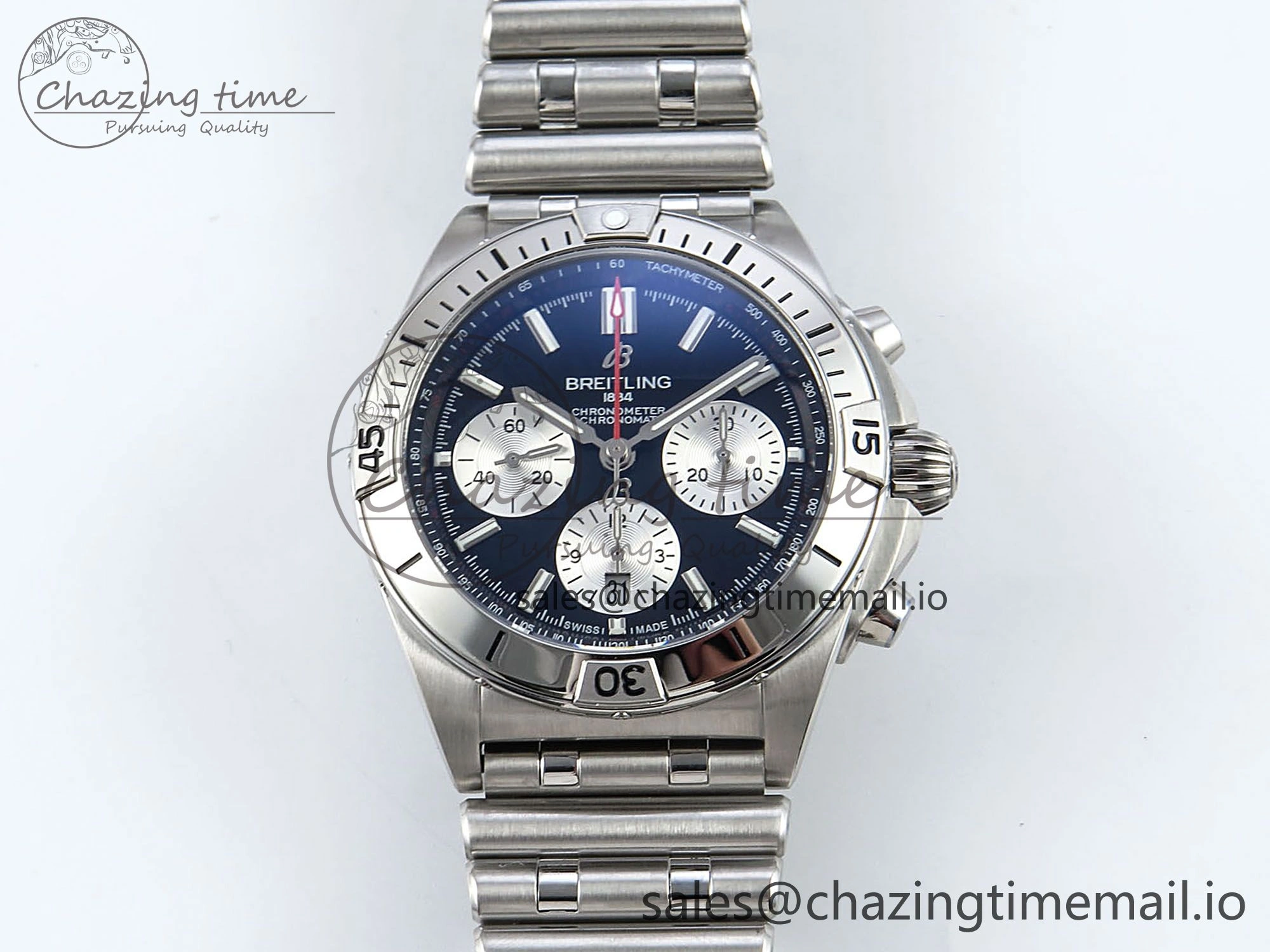 Chronomat B01 42mm SS TF 1:1 Best Edition Black Silver Dial on SS Bracelet A7750 V2