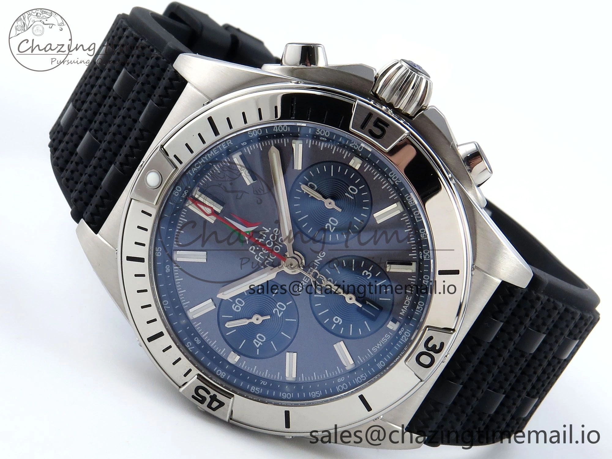 Chronomat B01 42mm SS TF 1:1 Best Edition Blue Dial on Black Rouleaux Strap A7750 V2