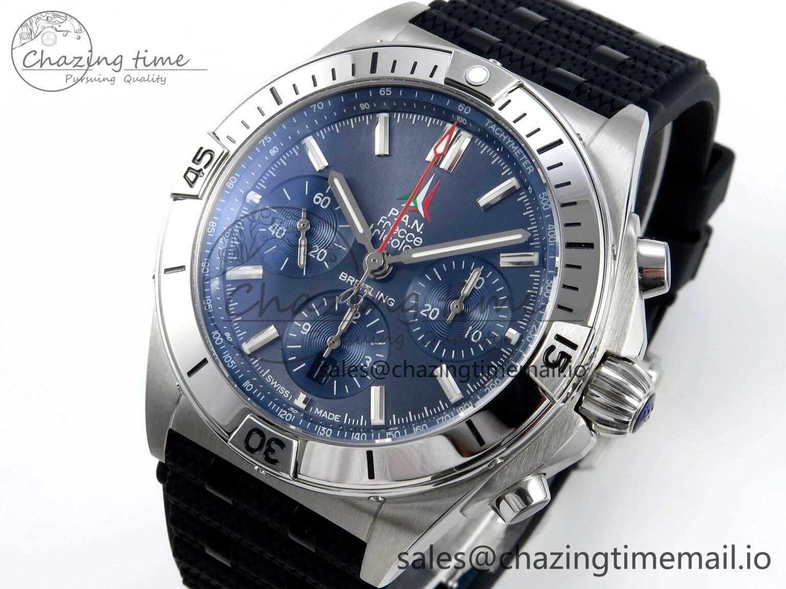 Chronomat B01 42mm SS TF 1:1 Best Edition Blue Dial on Black Rouleaux Strap A7750 V2