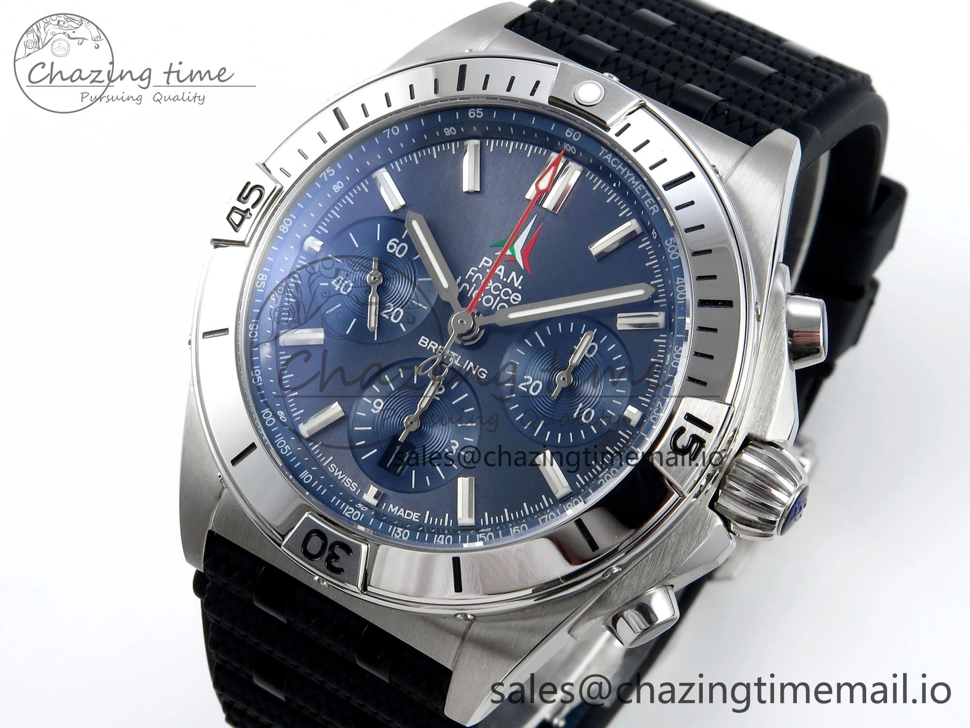 Chronomat B01 42mm SS TF 1:1 Best Edition Blue Dial on Black Rouleaux Strap A7750 V2