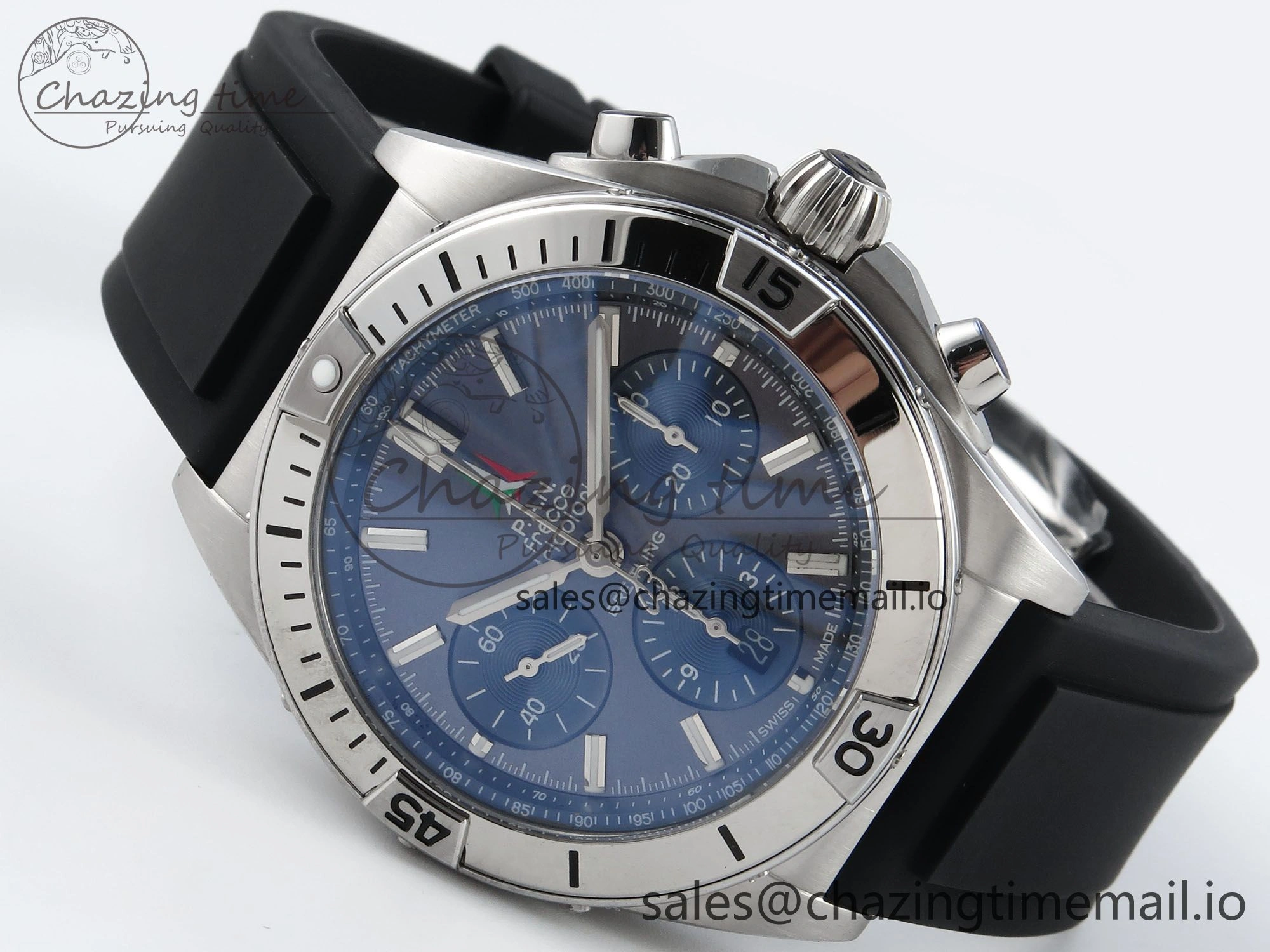 Chronomat B01 42mm SS TF 1:1 Best Edition Blue Dial on Black Rubber Strap A7750 V2