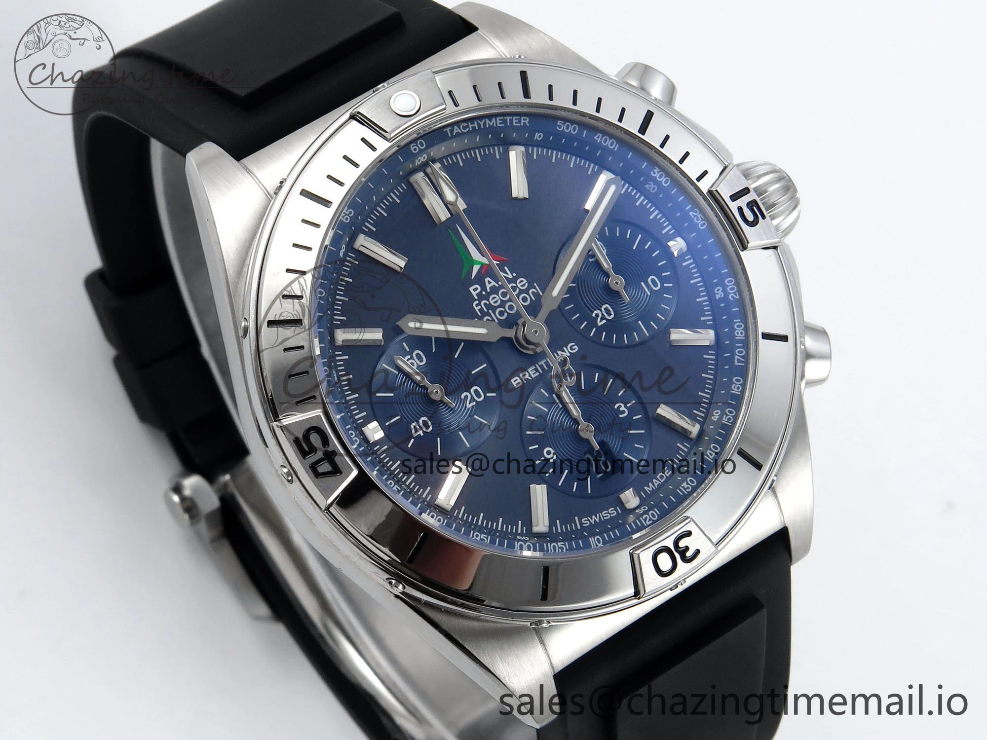 Chronomat B01 42mm SS TF 1:1 Best Edition Blue Dial on Black Rubber Strap A7750 V2