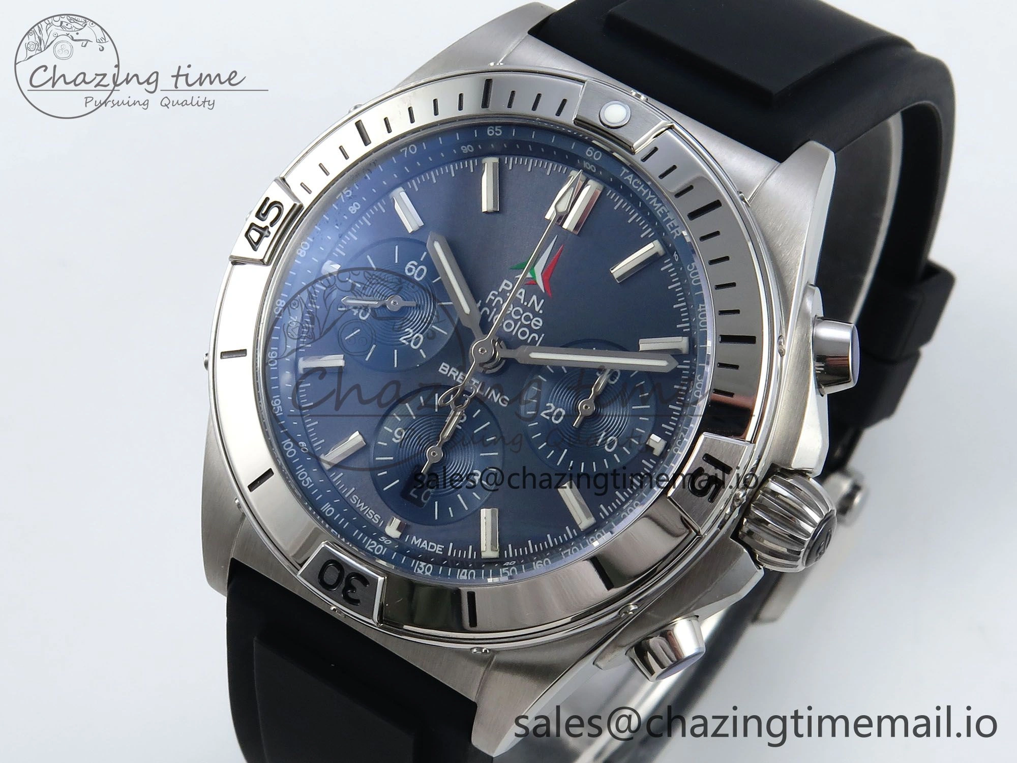 Chronomat B01 42mm SS TF 1:1 Best Edition Blue Dial on Black Rubber Strap A7750 V2