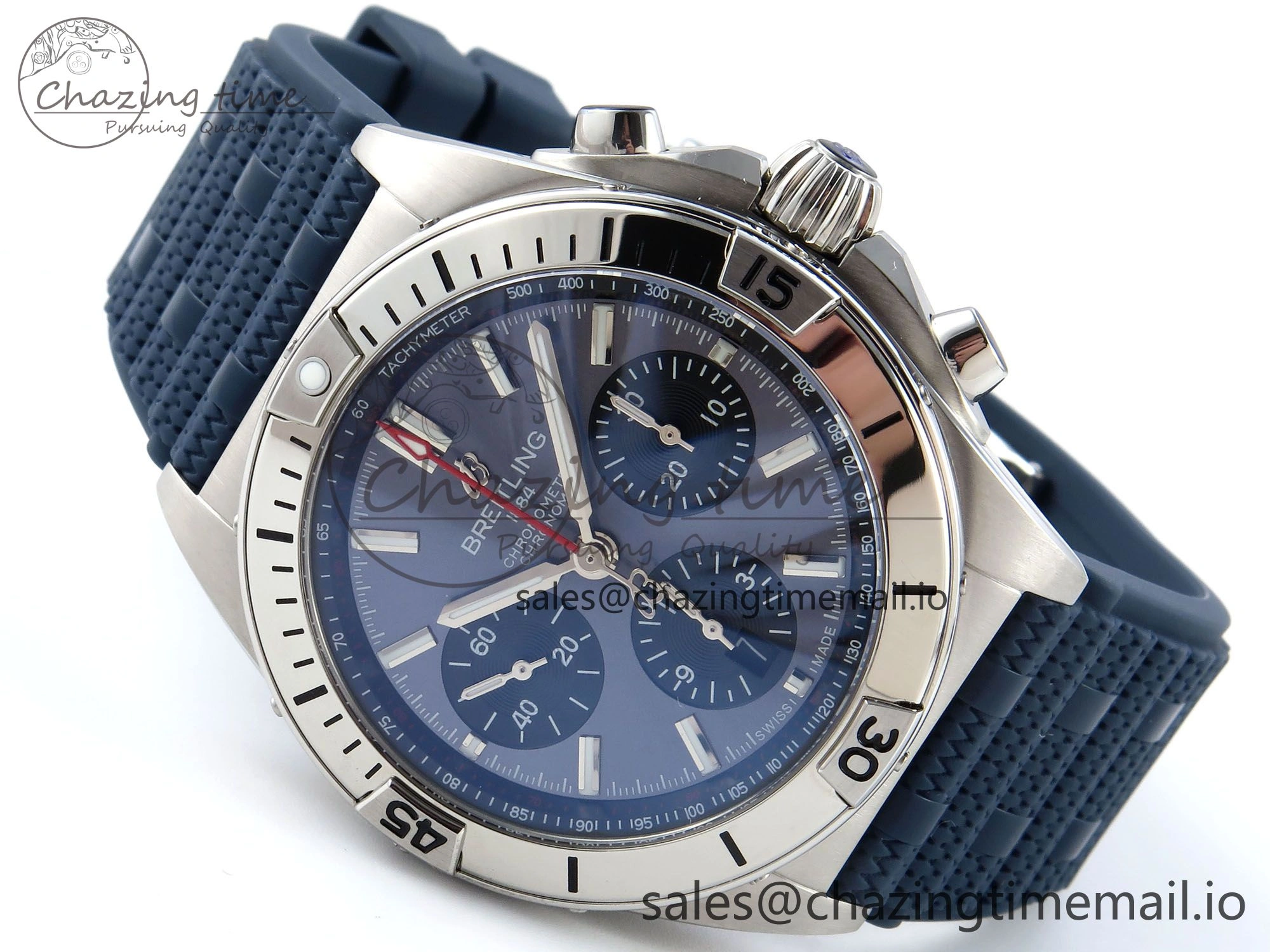 Chronomat B01 42mm SS TF 1:1 Best Edition Blue Dial on Blue Rouleaux Strap A7750 V2