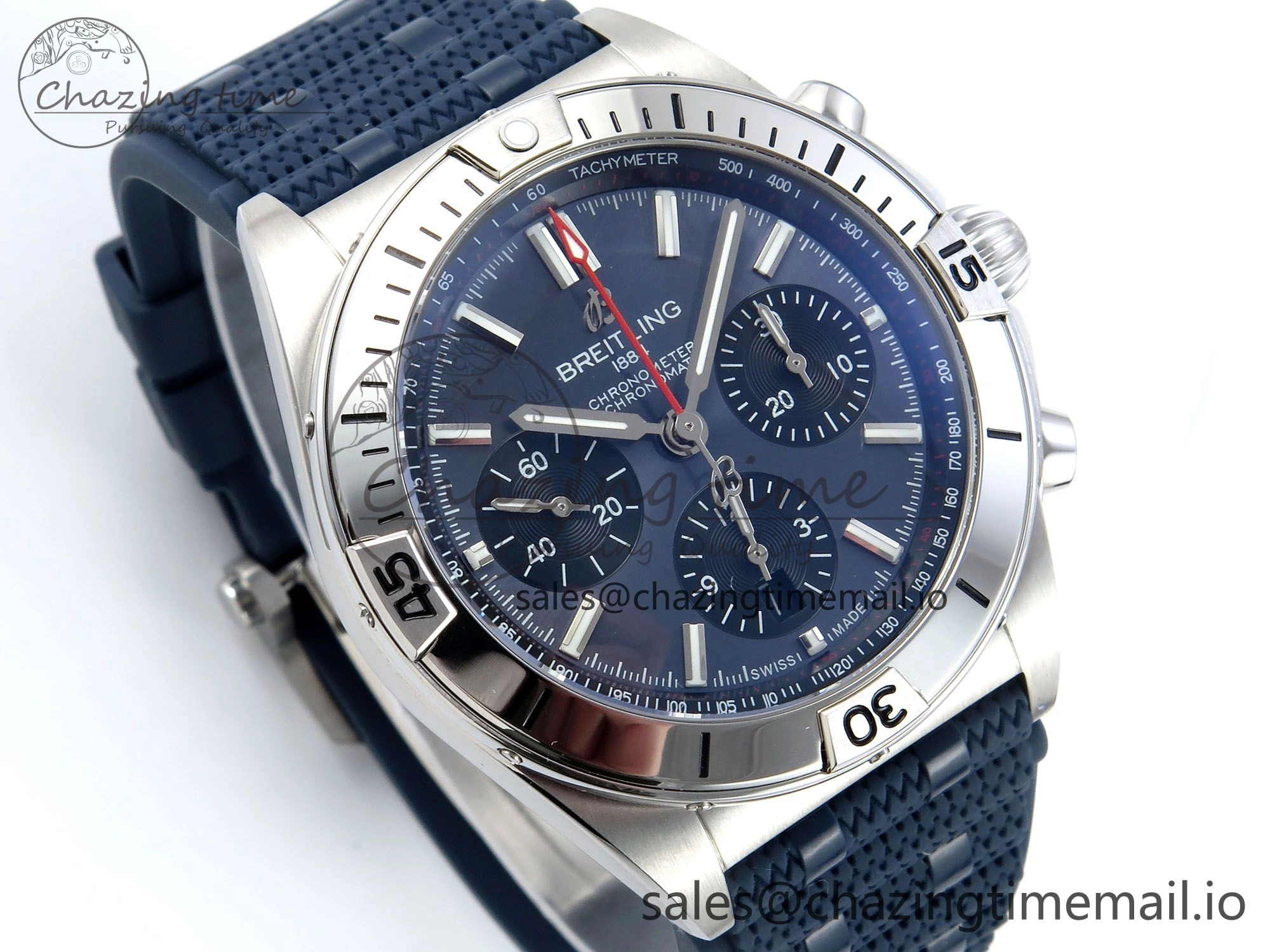 Chronomat B01 42mm SS TF 1:1 Best Edition Blue Dial on Blue Rouleaux Strap A7750 V2