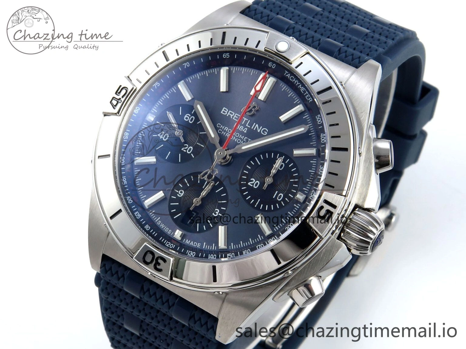Chronomat B01 42mm SS TF 1:1 Best Edition Blue Dial on Blue Rouleaux Strap A7750 V2