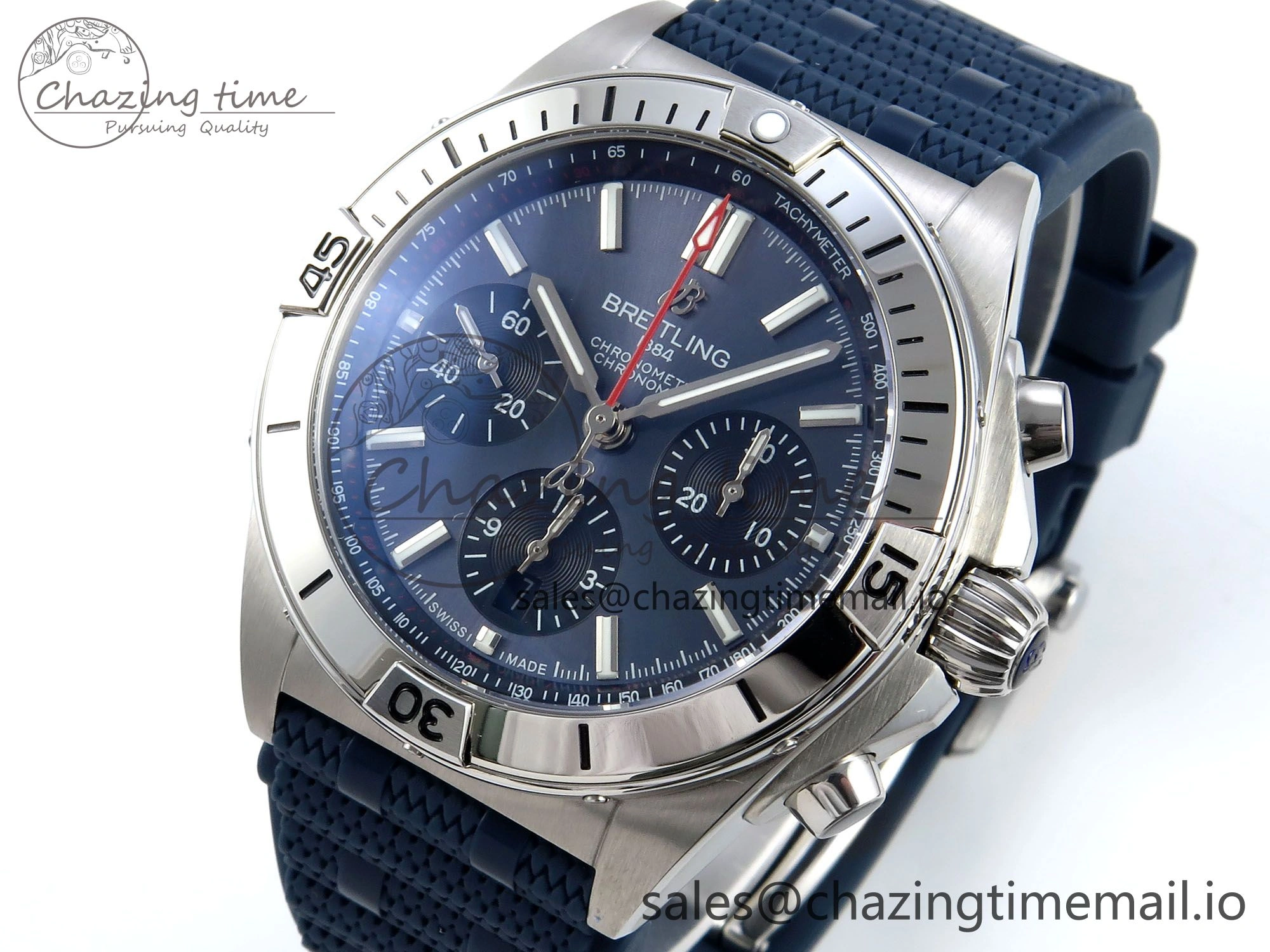 Chronomat B01 42mm SS TF 1:1 Best Edition Blue Dial on Blue Rouleaux Strap A7750 V2