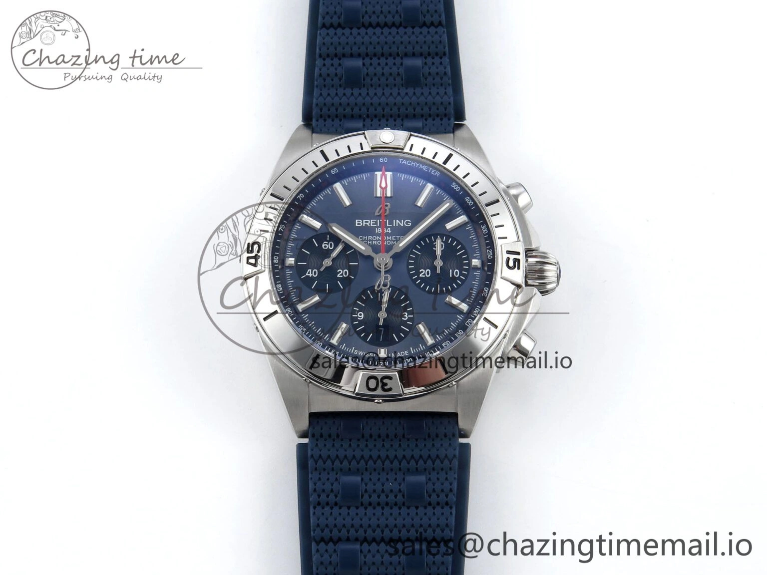 Chronomat B01 42mm SS TF 1:1 Best Edition Blue Dial on Blue Rouleaux Strap A7750 V2