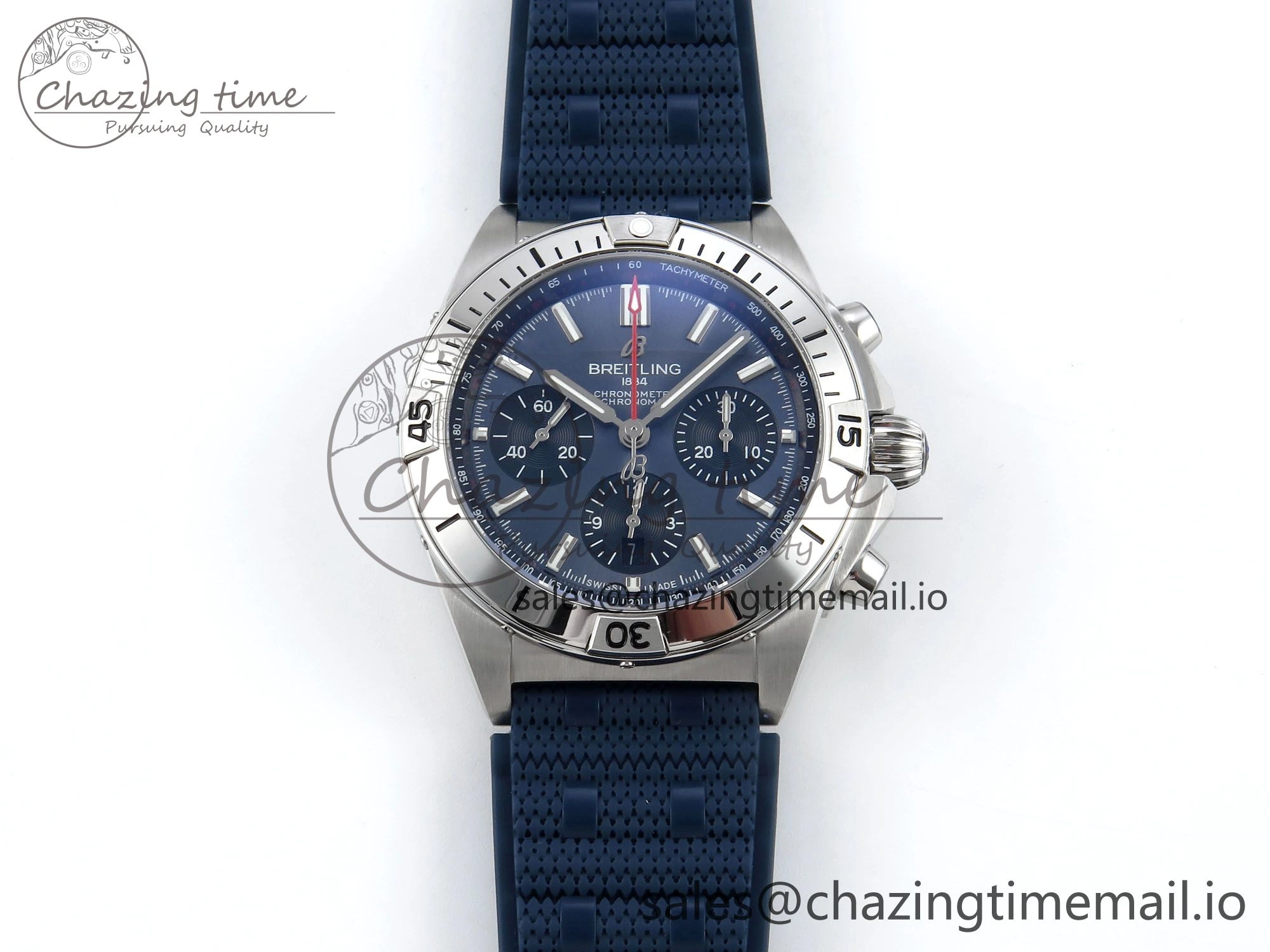 Chronomat B01 42mm SS TF 1:1 Best Edition Blue Dial on Blue Rouleaux Strap A7750 V2