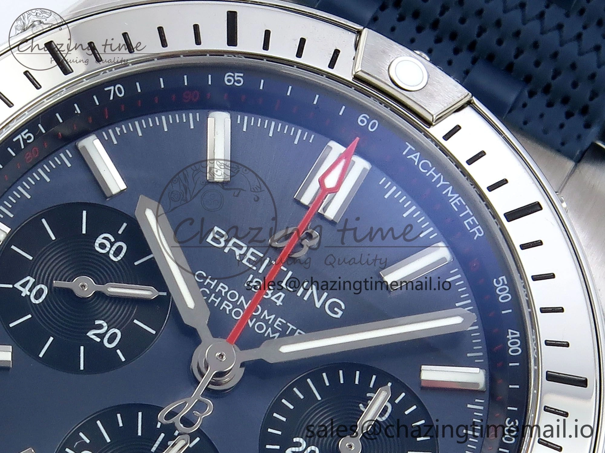 Chronomat B01 42mm SS TF 1:1 Best Edition Blue Dial on Blue Rouleaux Strap A7750 V2