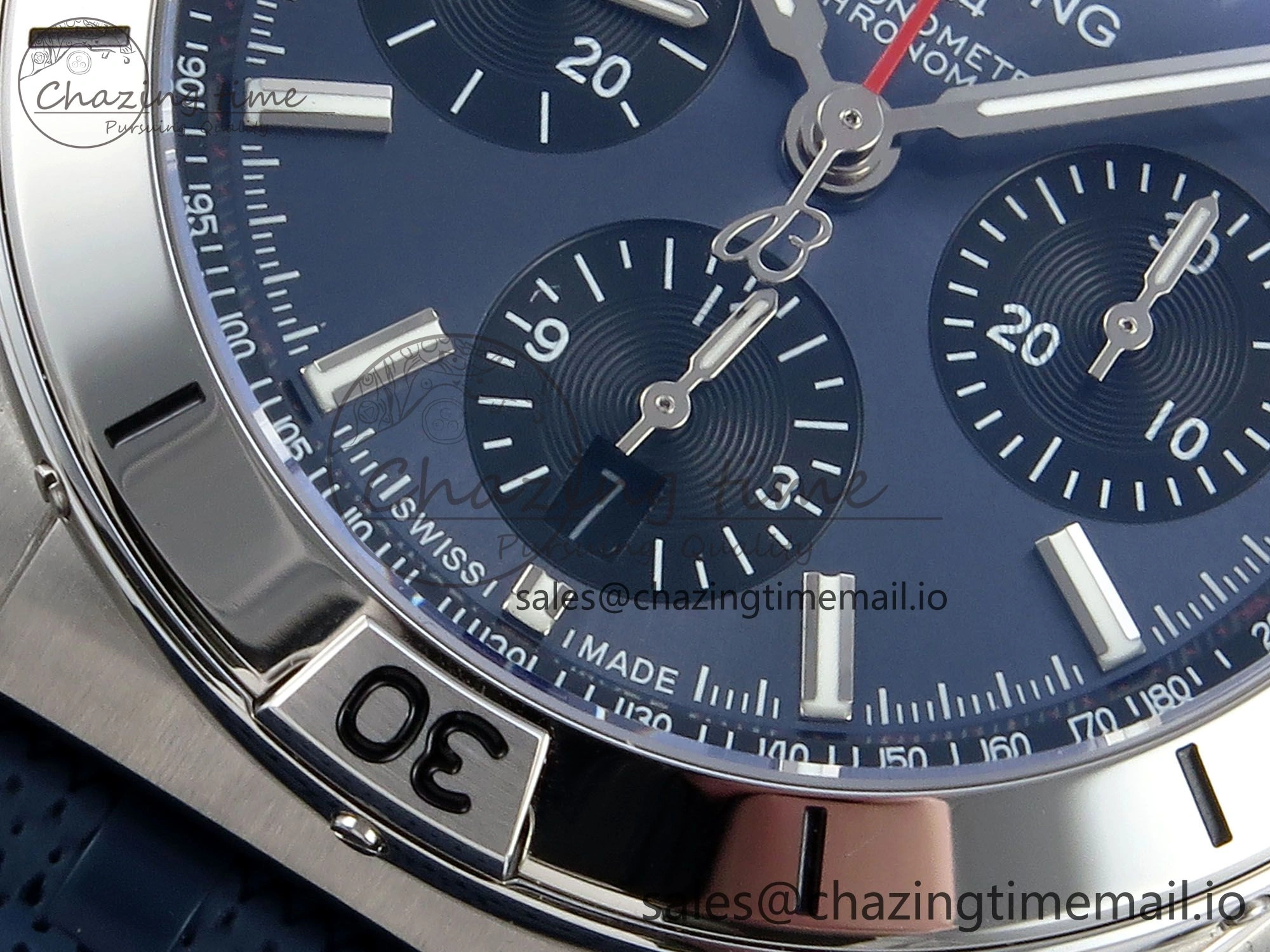 Chronomat B01 42mm SS TF 1:1 Best Edition Blue Dial on Blue Rouleaux Strap A7750 V2