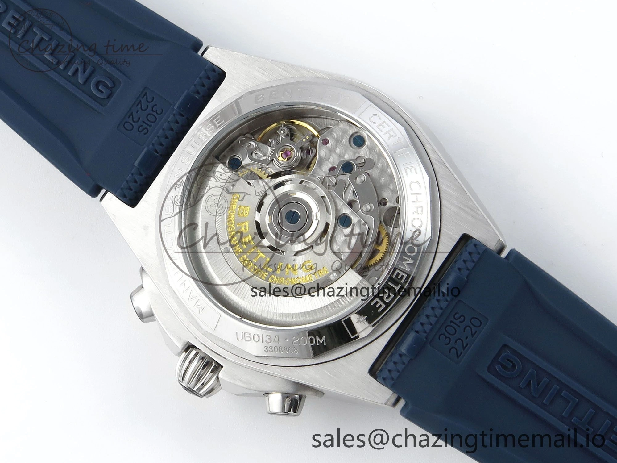 Chronomat B01 42mm SS TF 1:1 Best Edition Blue Dial on Blue Rouleaux Strap A7750 V2