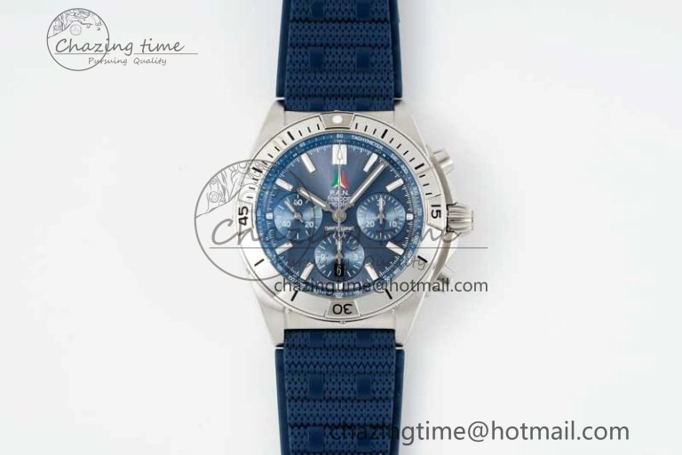 Chronomat B01 42mm SS TF 1:1 Best Edition Blue Dial on Blue Rubber Strap A7750