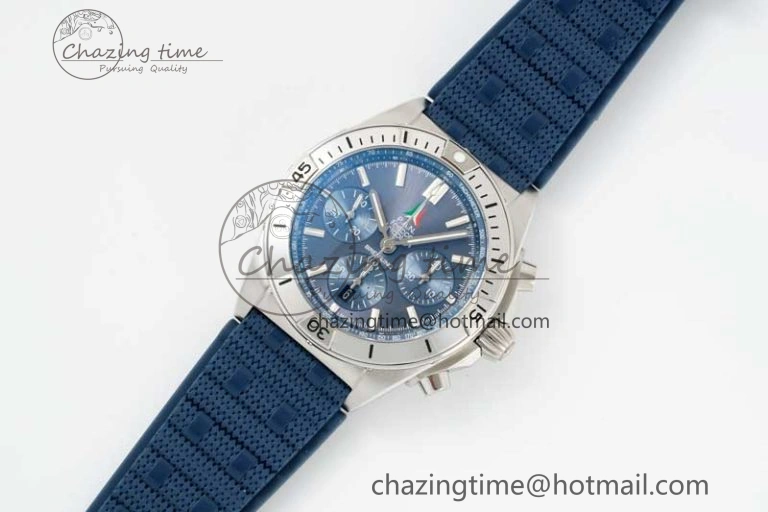 Chronomat B01 42mm SS TF 1:1 Best Edition Blue Dial on Blue Rubber Strap A7750