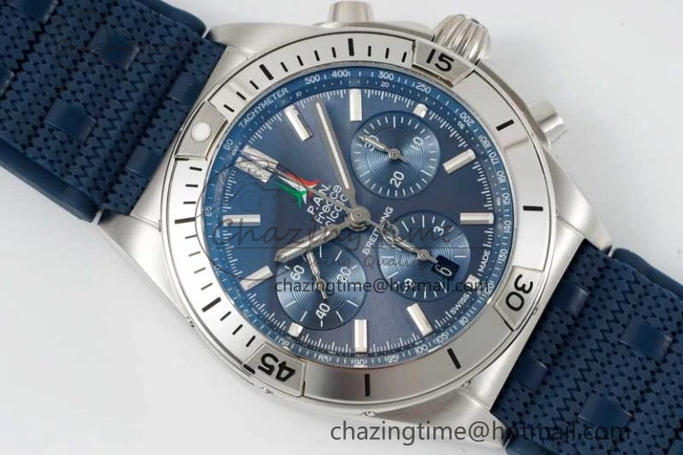Chronomat B01 42mm SS TF 1:1 Best Edition Blue Dial on Blue Rubber Strap A7750