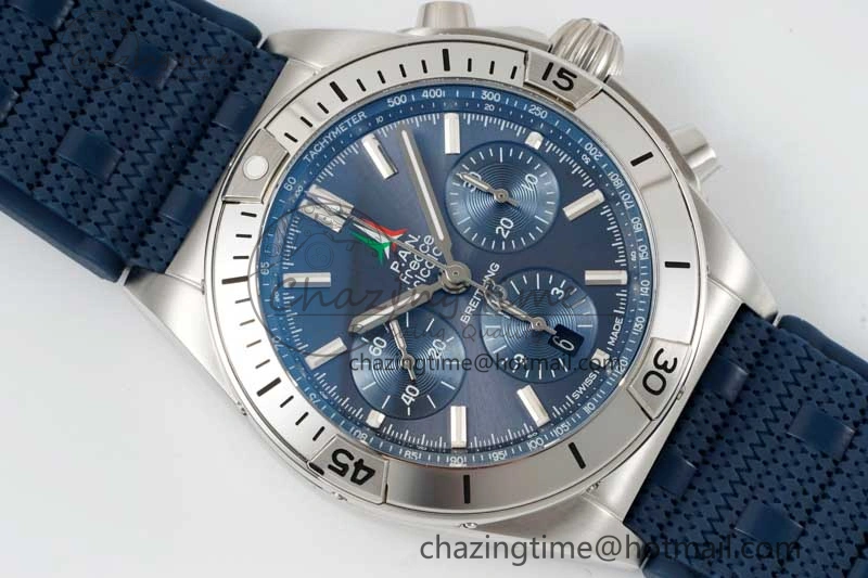 Chronomat B01 42mm SS TF 1:1 Best Edition Blue Dial on Blue Rubber Strap A7750
