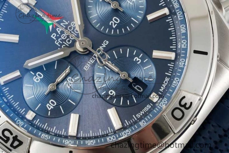 Chronomat B01 42mm SS TF 1:1 Best Edition Blue Dial on Blue Rubber Strap A7750