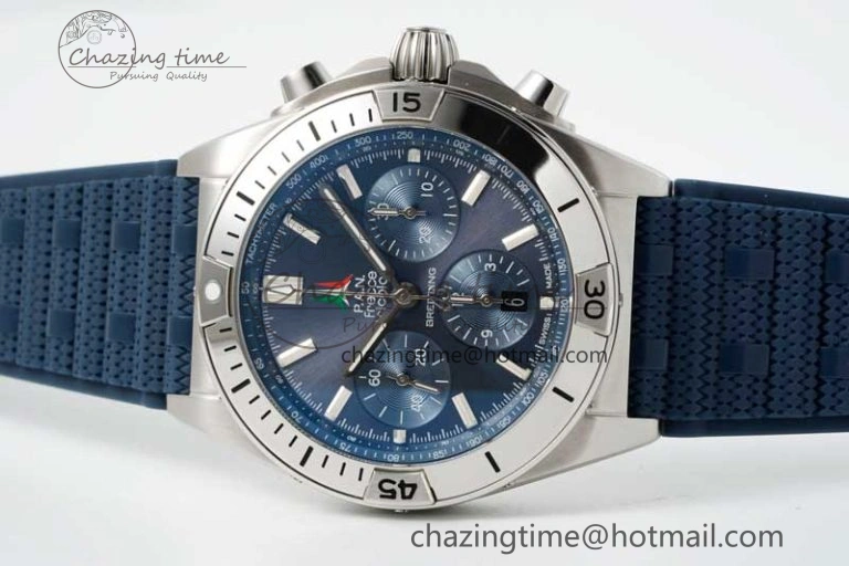 Chronomat B01 42mm SS TF 1:1 Best Edition Blue Dial on Blue Rubber Strap A7750