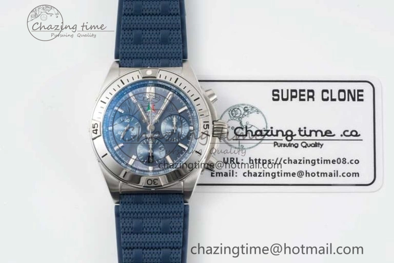 Chronomat B01 42mm SS TF 1:1 Best Edition Blue Dial on Blue Rubber Strap A7750