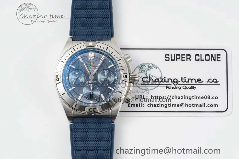 Chronomat B01 42mm SS TF 1:1 Best Edition Blue Dial on Blue Rubber Strap A7750