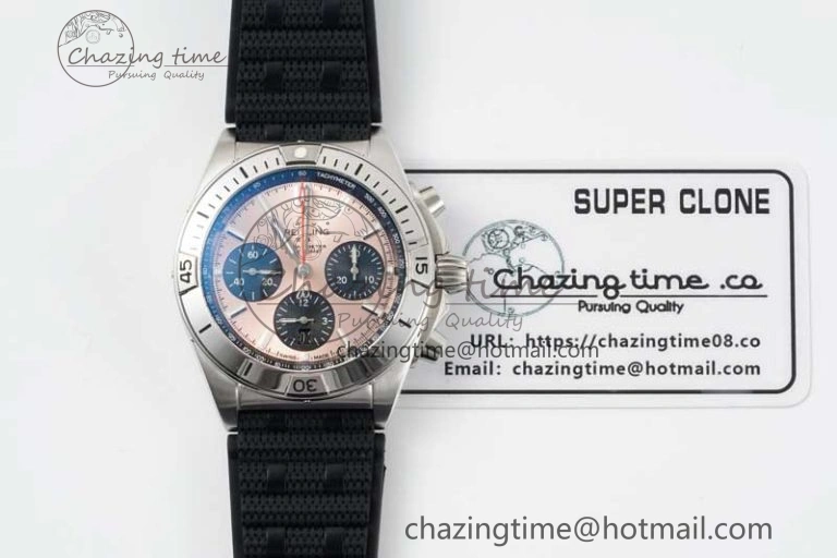 Chronomat B01 42mm SS TF 1:1 Best Edition Brown Dial on Black Rubber Strap A7750