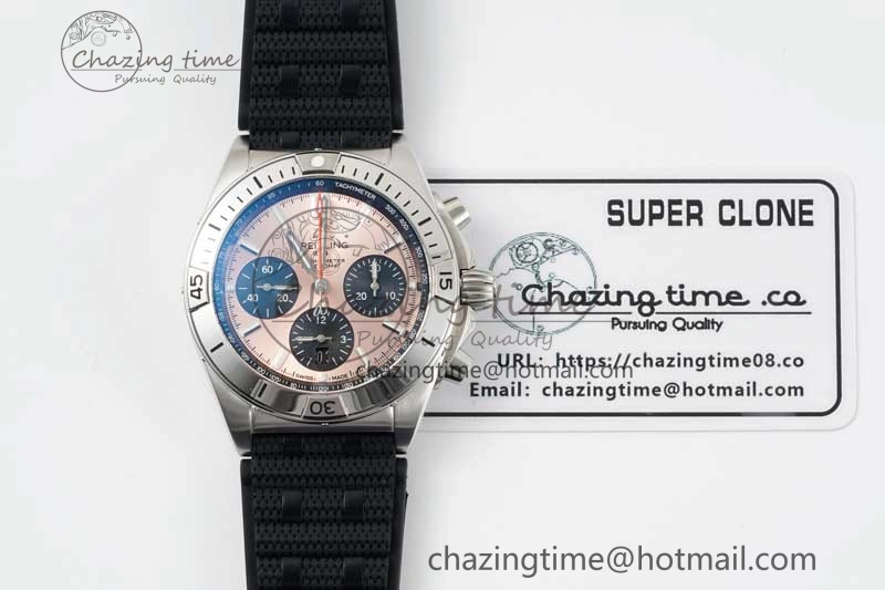 Chronomat B01 42mm SS TF 1:1 Best Edition Brown Dial on Black Rubber Strap A7750