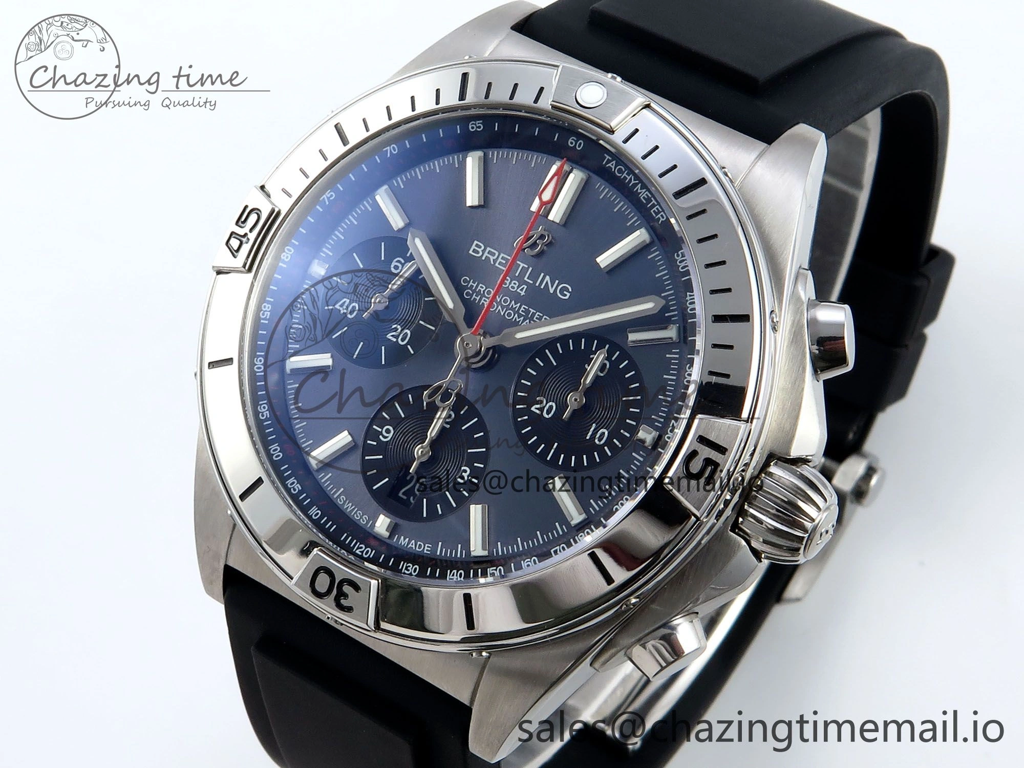 Chronomat B01 42mm SS TF 1:1 Best Edition Gray Dial on Black Rubber Strap A7750 V2