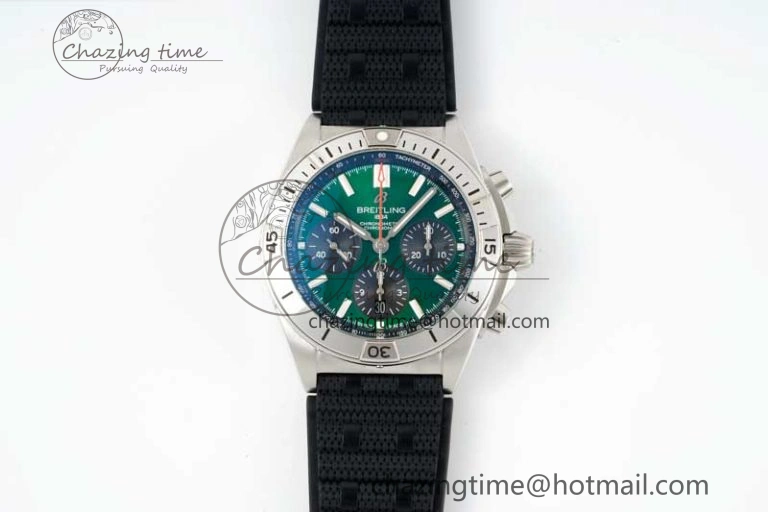 Chronomat B01 42mm SS TF 1:1 Best Edition Green Dial on Black Rubber Strap A7750