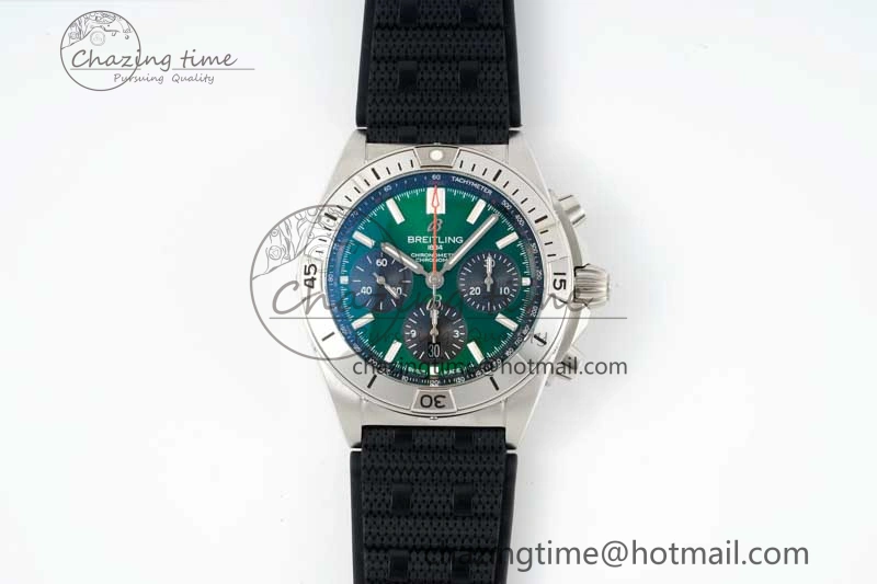 Chronomat B01 42mm SS TF 1:1 Best Edition Green Dial on Black Rubber Strap A7750