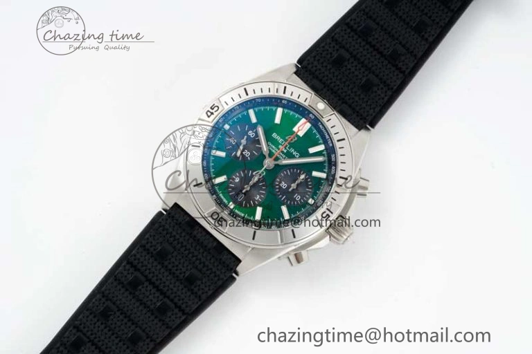 Chronomat B01 42mm SS TF 1:1 Best Edition Green Dial on Black Rubber Strap A7750