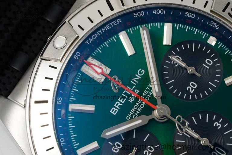 Chronomat B01 42mm SS TF 1:1 Best Edition Green Dial on Black Rubber Strap A7750
