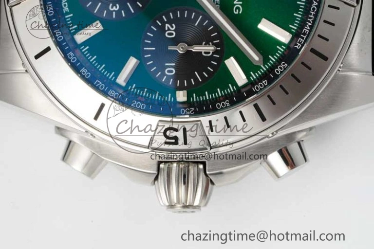 Chronomat B01 42mm SS TF 1:1 Best Edition Green Dial on Black Rubber Strap A7750