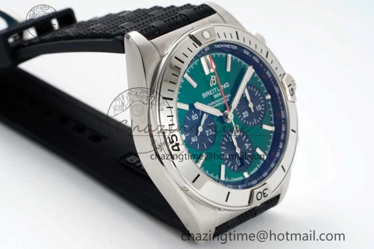 Chronomat B01 42mm SS TF 1:1 Best Edition Green Dial on Black Rubber Strap A7750