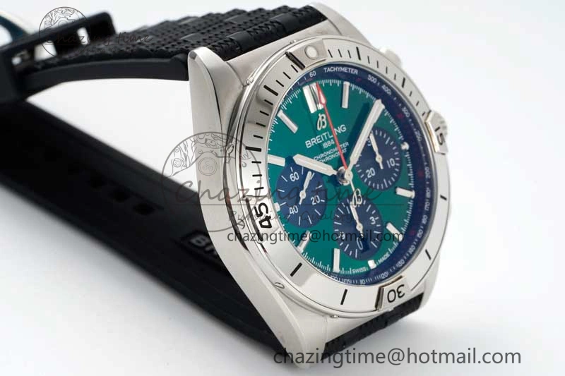 Chronomat B01 42mm SS TF 1:1 Best Edition Green Dial on Black Rubber Strap A7750