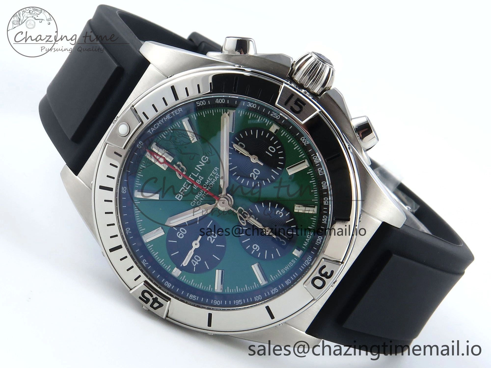 Chronomat B01 42mm SS TF 1:1 Best Edition Green Black Dial on Black Rubber Strap A7750 V2