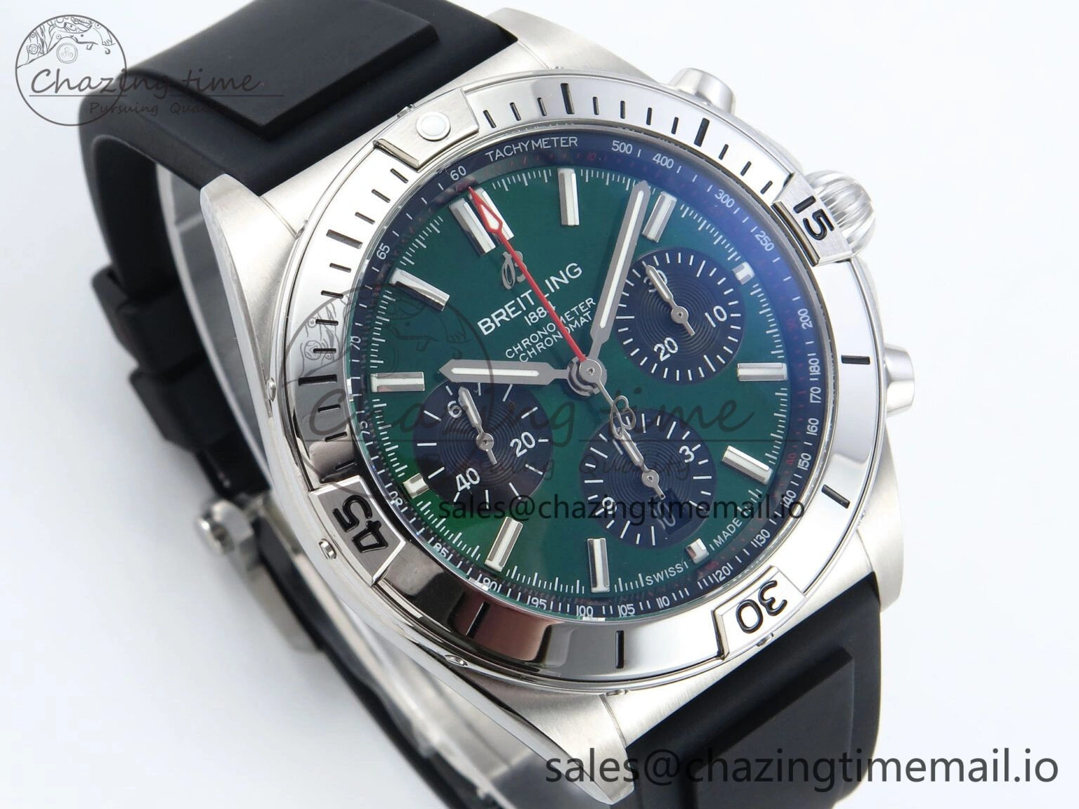 Chronomat B01 42mm SS TF 1:1 Best Edition Green Black Dial on Black Rubber Strap A7750 V2