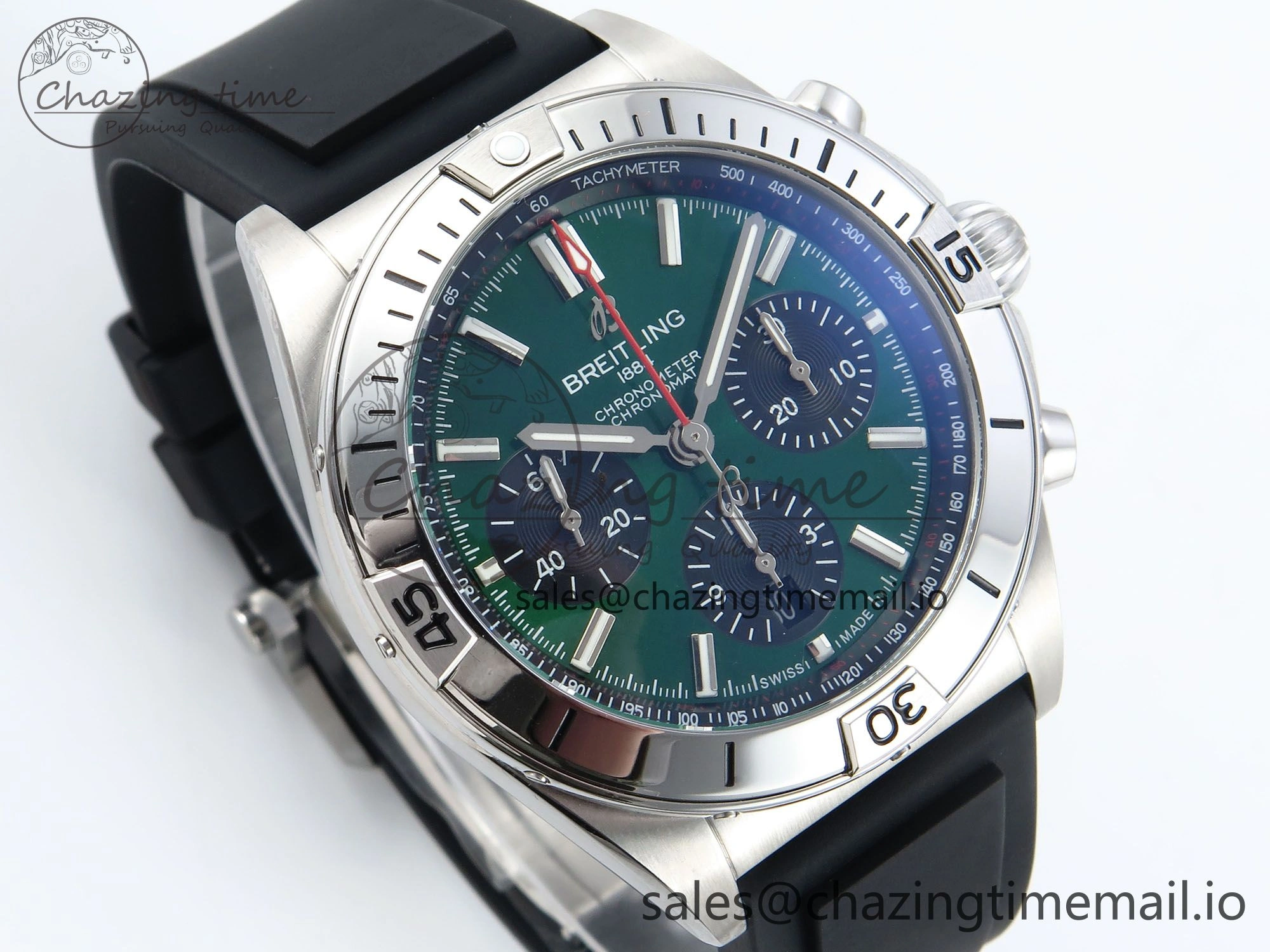 Chronomat B01 42mm SS TF 1:1 Best Edition Green Black Dial on Black Rubber Strap A7750 V2