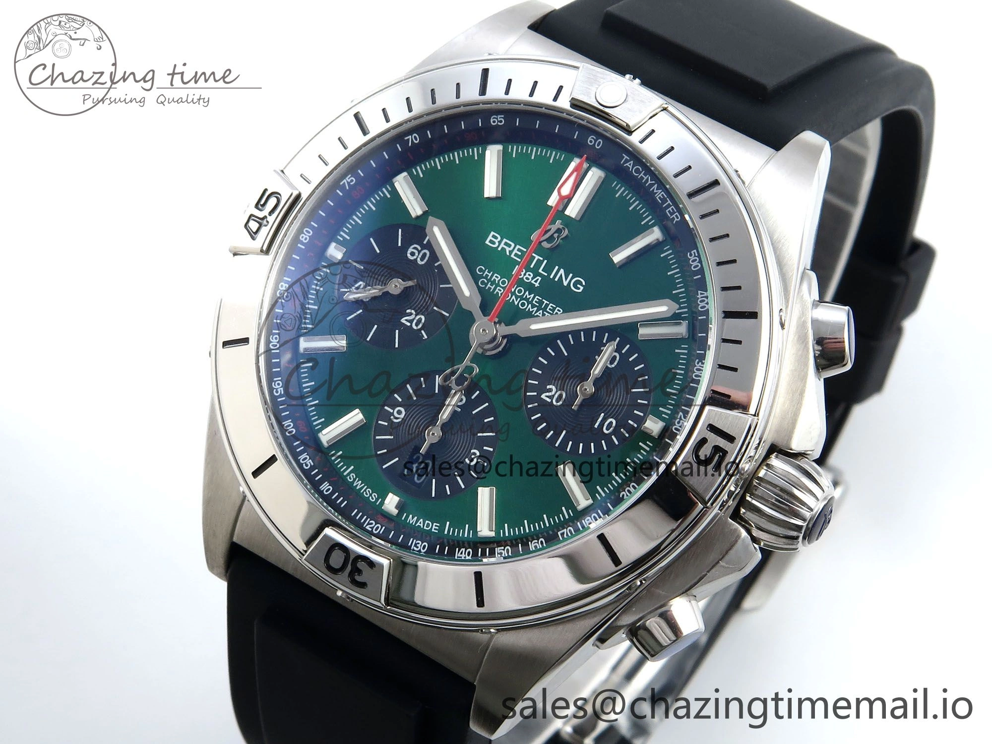 Chronomat B01 42mm SS TF 1:1 Best Edition Green Black Dial on Black Rubber Strap A7750 V2
