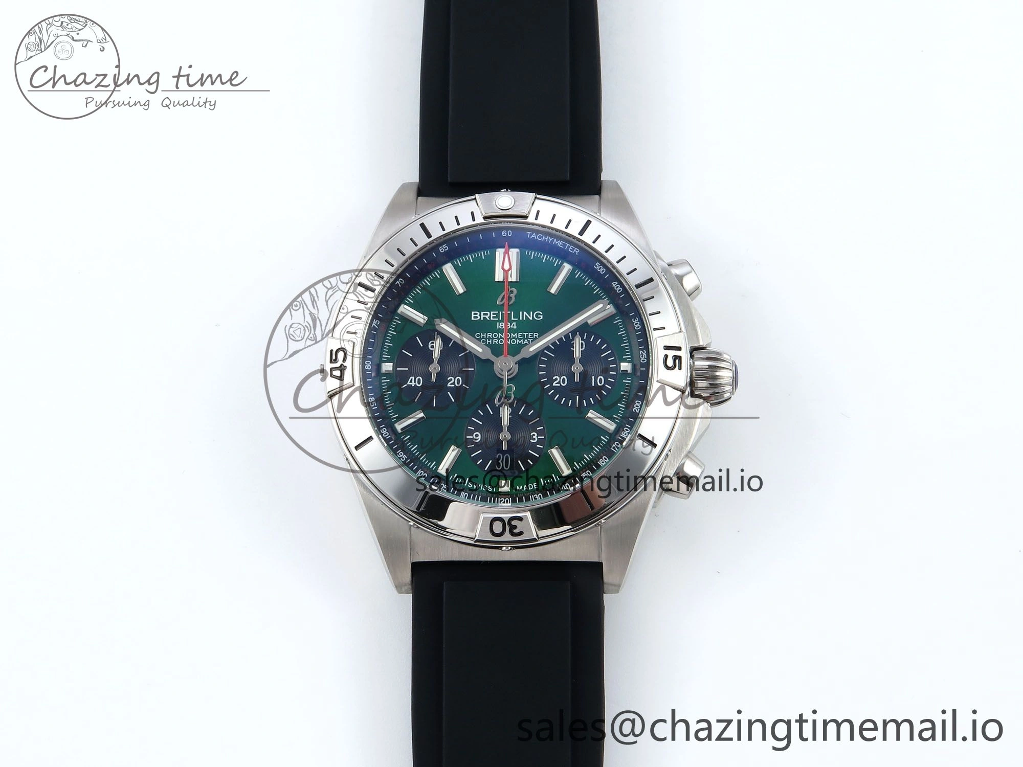 Chronomat B01 42mm SS TF 1:1 Best Edition Green Black Dial on Black Rubber Strap A7750 V2