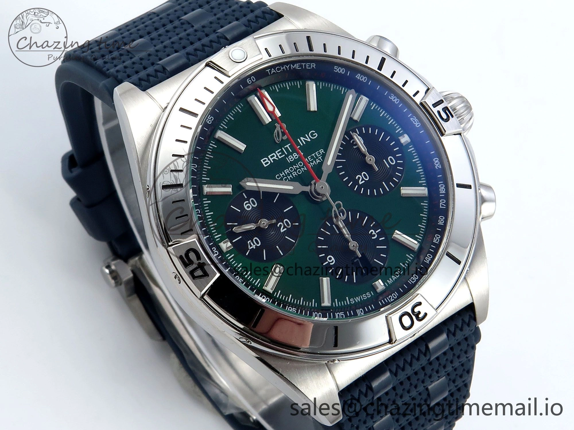 Chronomat B01 42mm SS TF 1:1 Best Edition Green Black Dial on Blue Rouleaux Strap A7750 V2