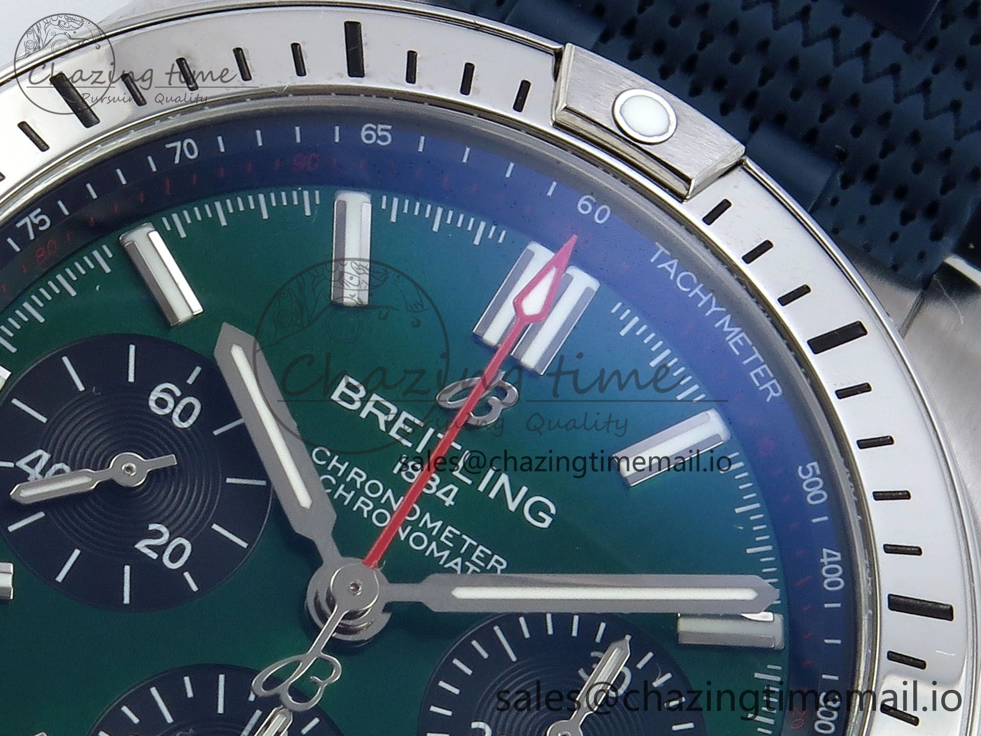 Chronomat B01 42mm SS TF 1:1 Best Edition Green Black Dial on Blue Rouleaux Strap A7750 V2