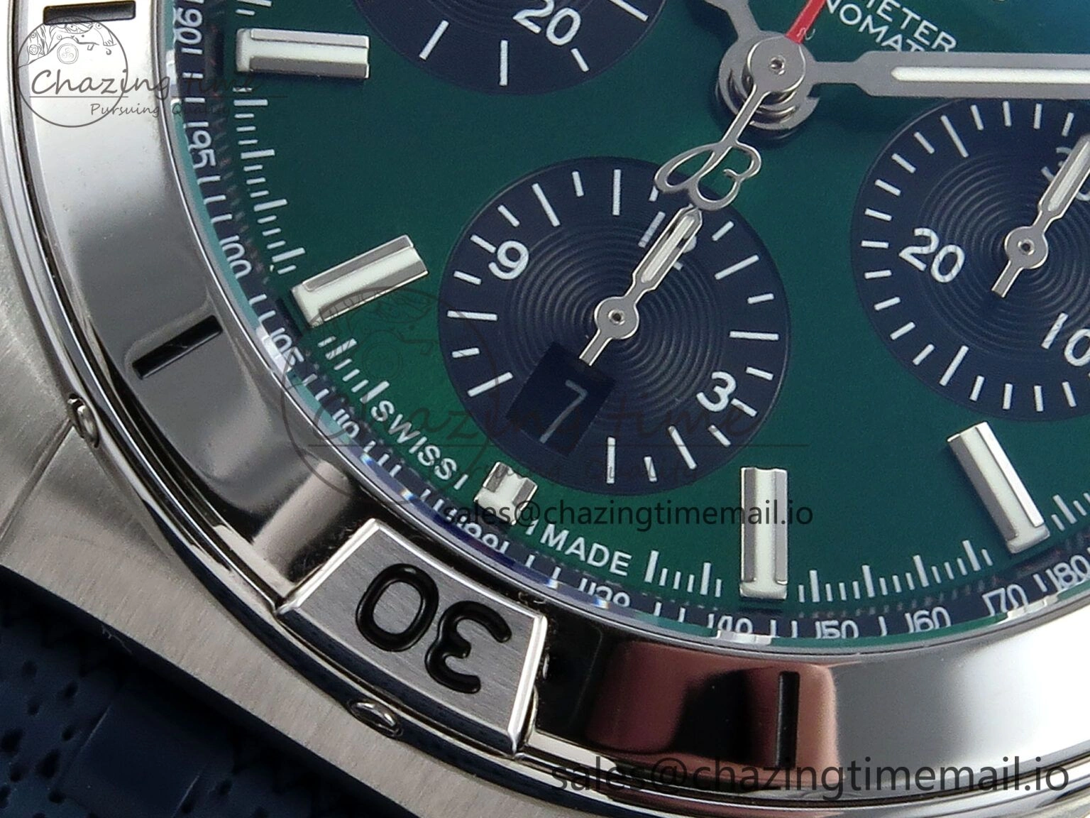 Chronomat B01 42mm SS TF 1:1 Best Edition Green Black Dial on Blue Rouleaux Strap A7750 V2