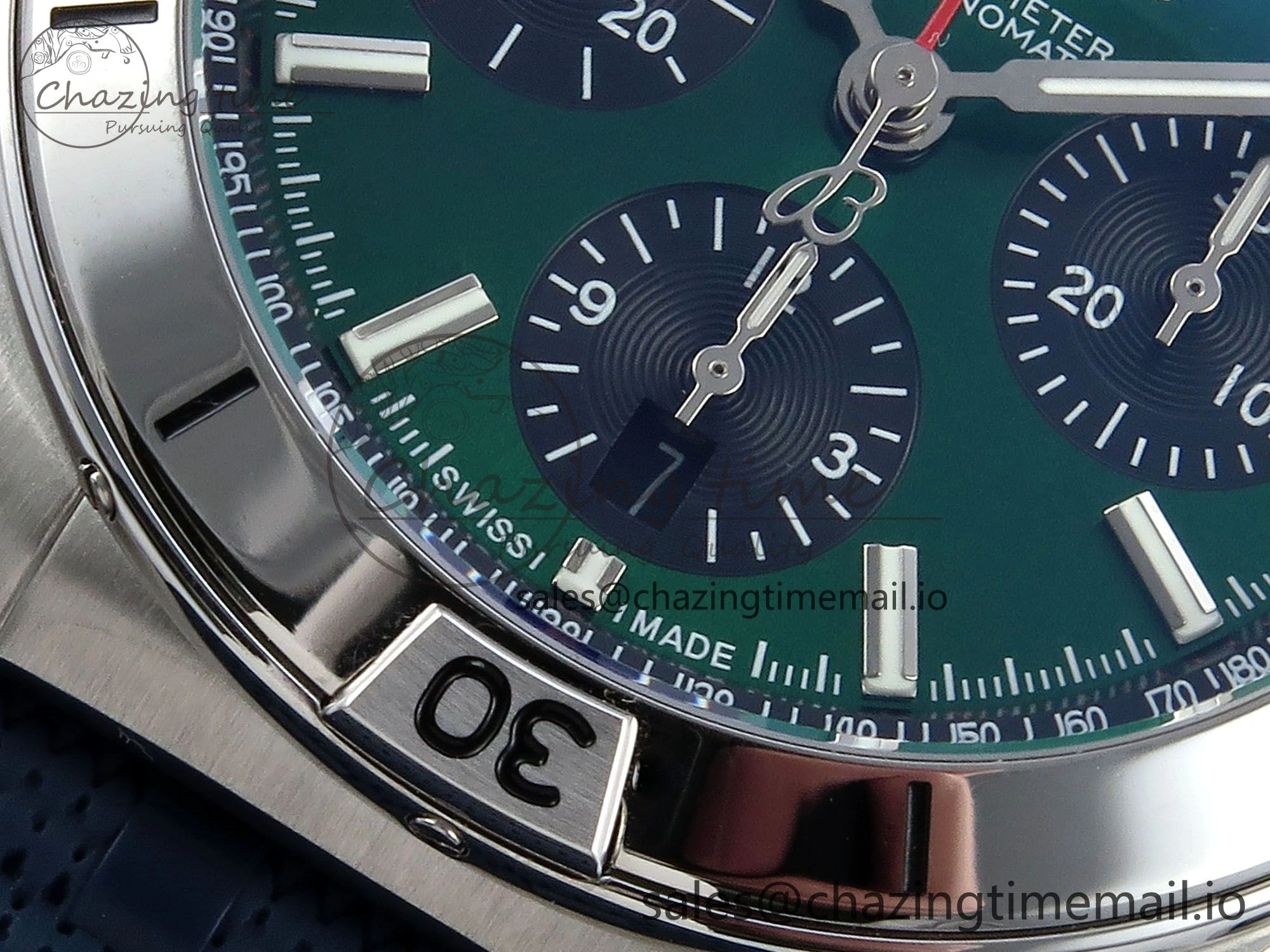 Chronomat B01 42mm SS TF 1:1 Best Edition Green Black Dial on Blue Rouleaux Strap A7750 V2