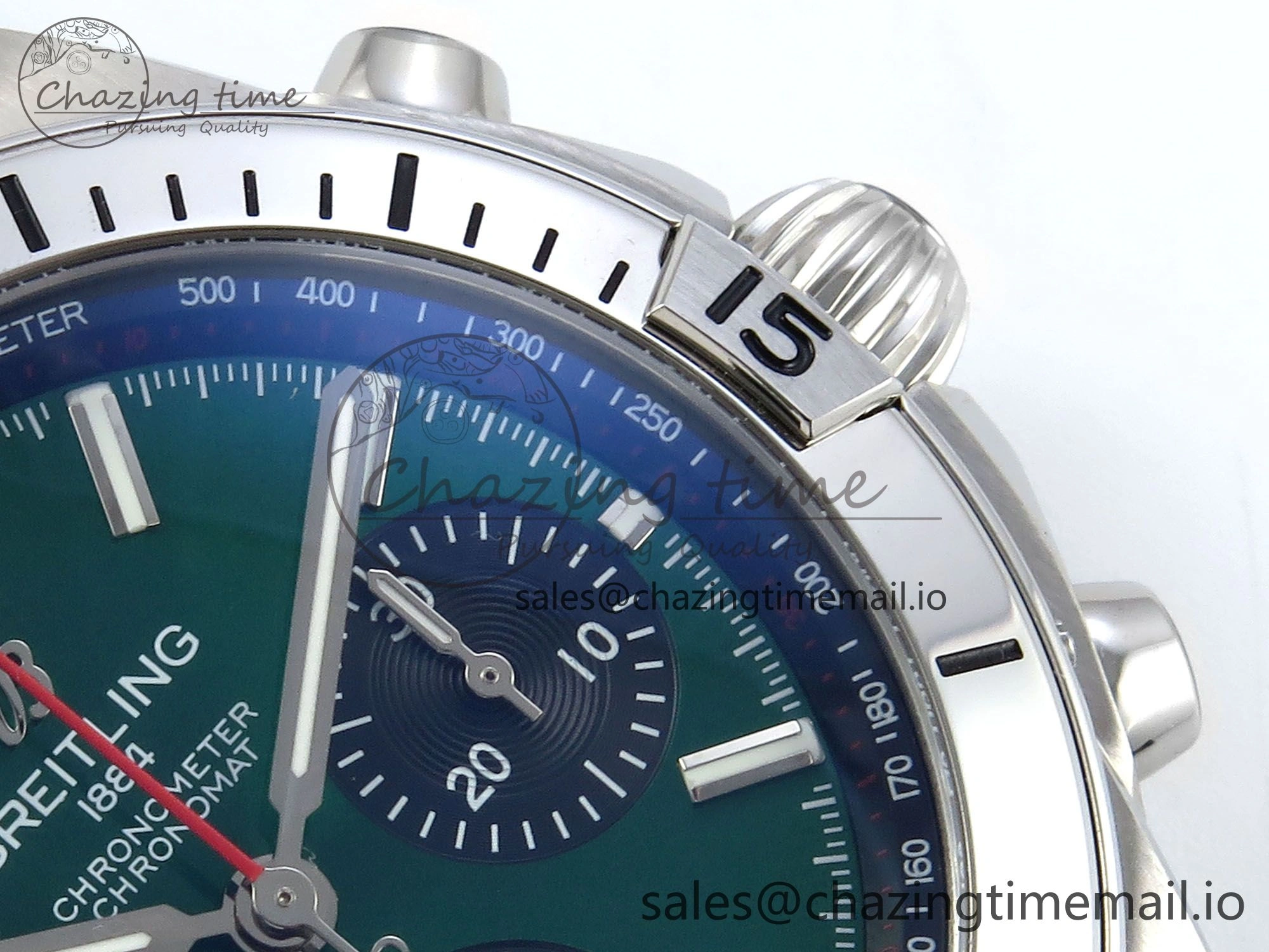 Chronomat B01 42mm SS TF 1:1 Best Edition Green Black Dial on Blue Rouleaux Strap A7750 V2