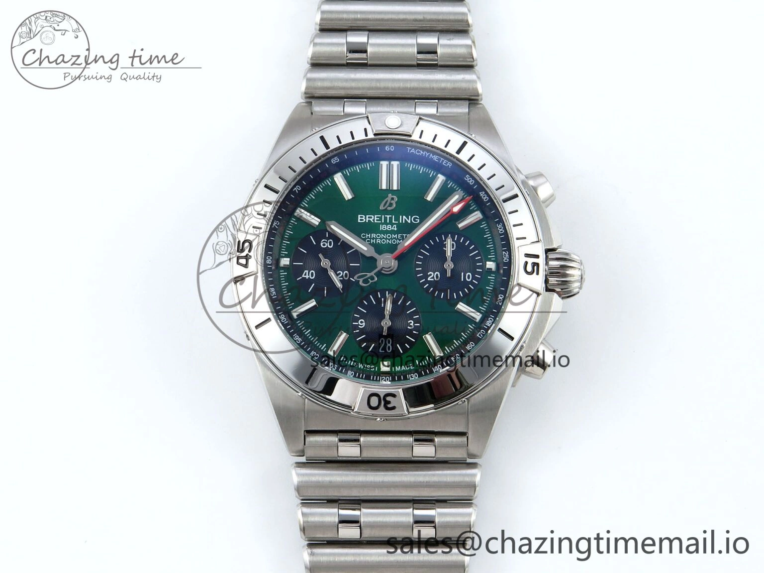 Chronomat B01 42mm SS TF 1:1 Best Edition Green Black Dial on SS Bracelet A7750 V2