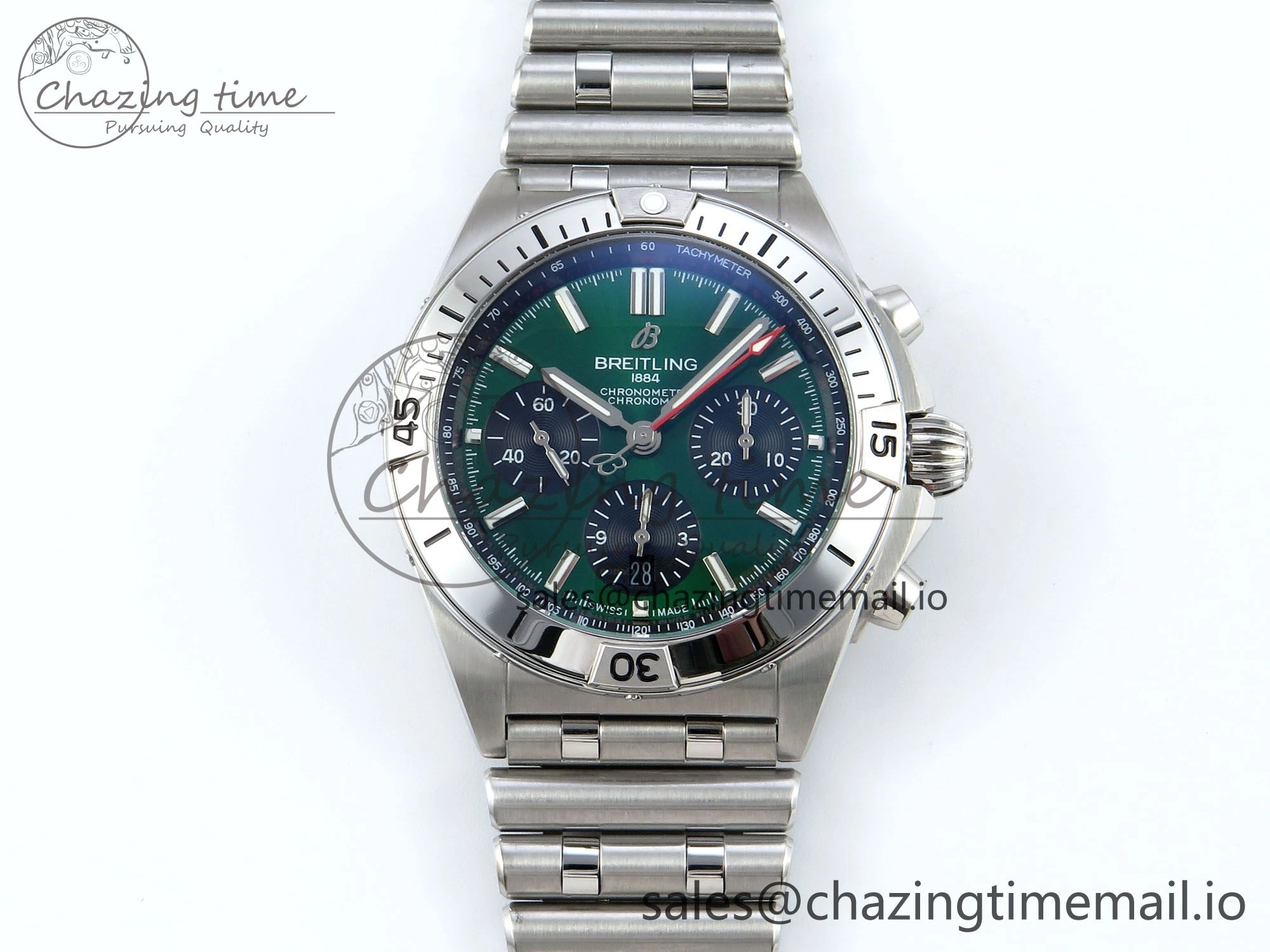 Chronomat B01 42mm SS TF 1:1 Best Edition Green Black Dial on SS Bracelet A7750 V2