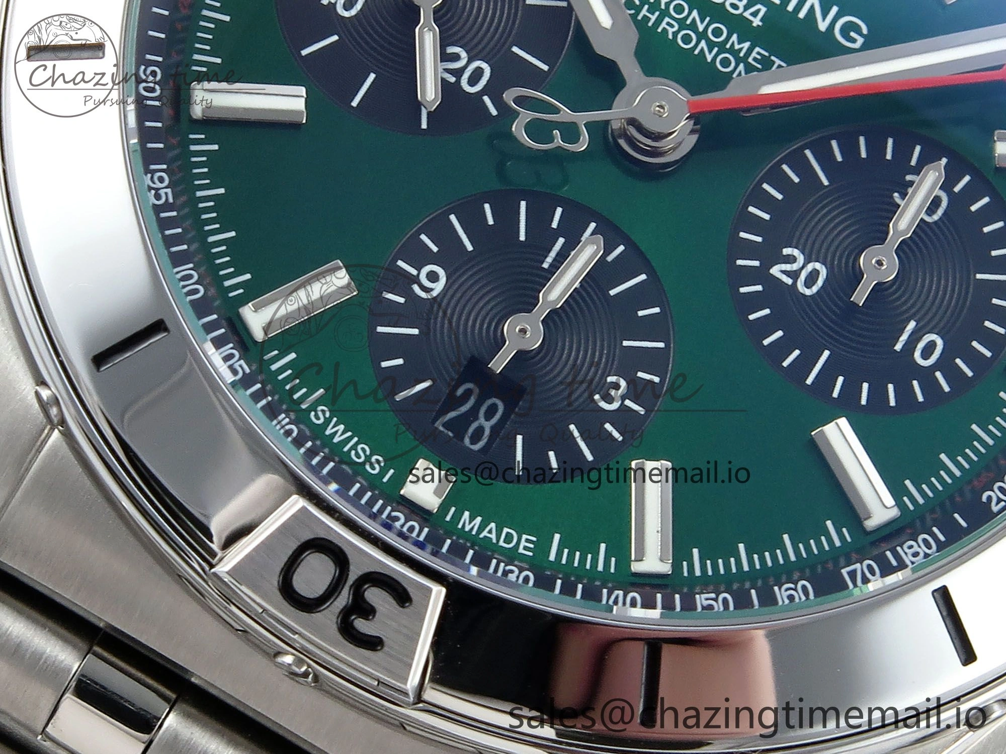 Chronomat B01 42mm SS TF 1:1 Best Edition Green Black Dial on SS Bracelet A7750 V2