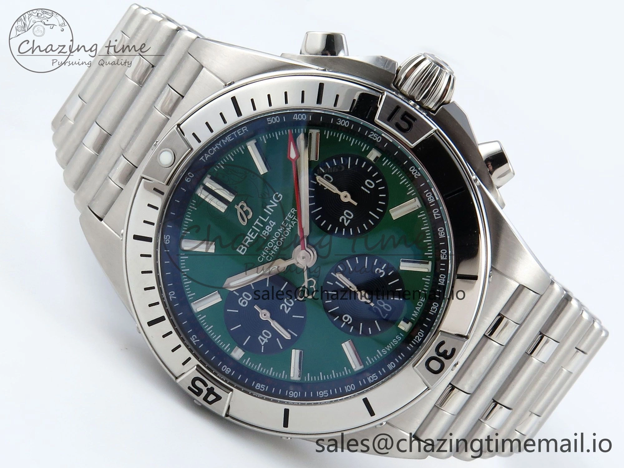 Chronomat B01 42mm SS TF 1:1 Best Edition Green Black Dial on SS Bracelet A7750 V2