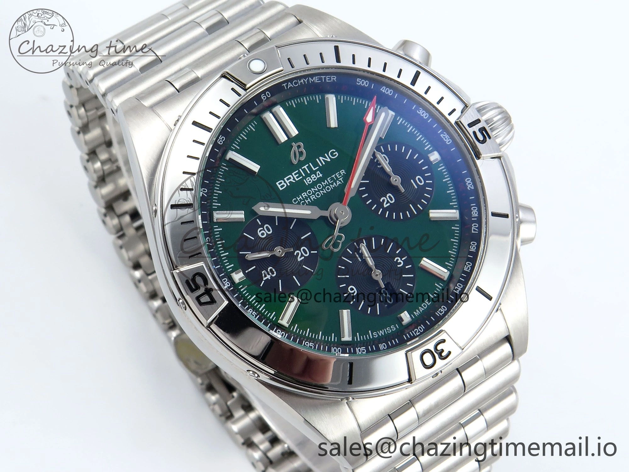 Chronomat B01 42mm SS TF 1:1 Best Edition Green Black Dial on SS Bracelet A7750 V2